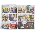 Comic book page with colorful illustrations of characters and text bubbles on a white background