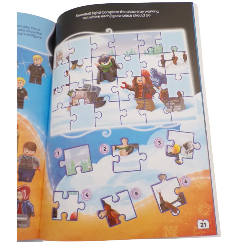 Children's puzzle book with partially completed puzzles on a white background