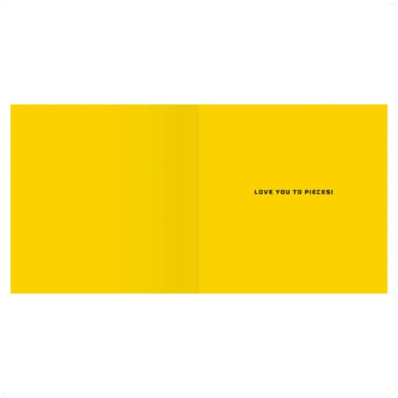 Yellow card with 'LOVE YOU TO PIECES!' text on a white background