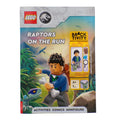 LEGO activity book titled 'Raptors on the Run' on a white background