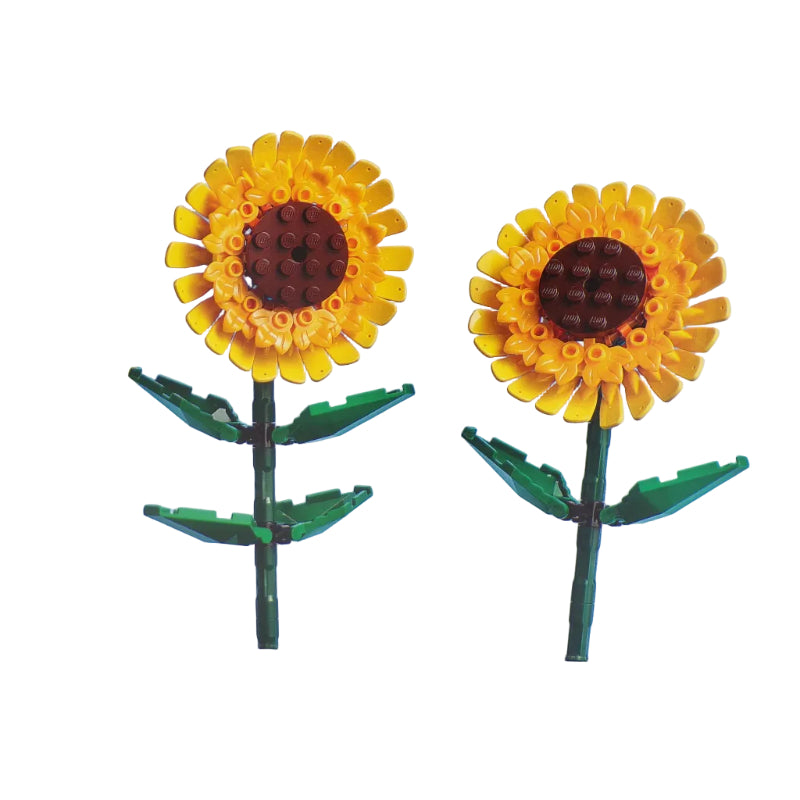 LEGO sunflower set packaging with two sunflowers on a blue background