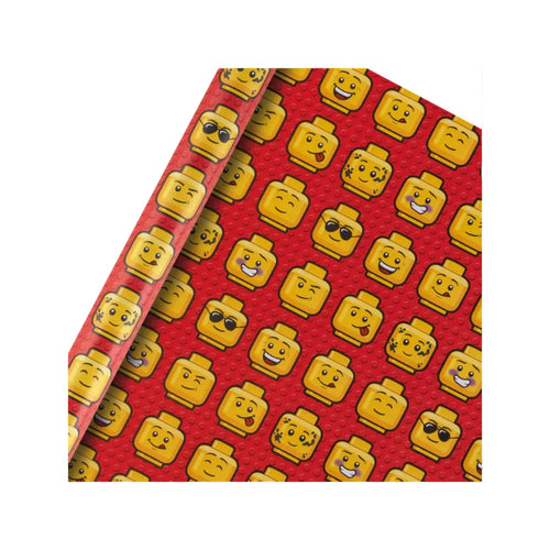 Red mat with yellow Lego figure heads pattern
