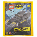 LEGO Batmobile packaging with Batman logo on a gray background