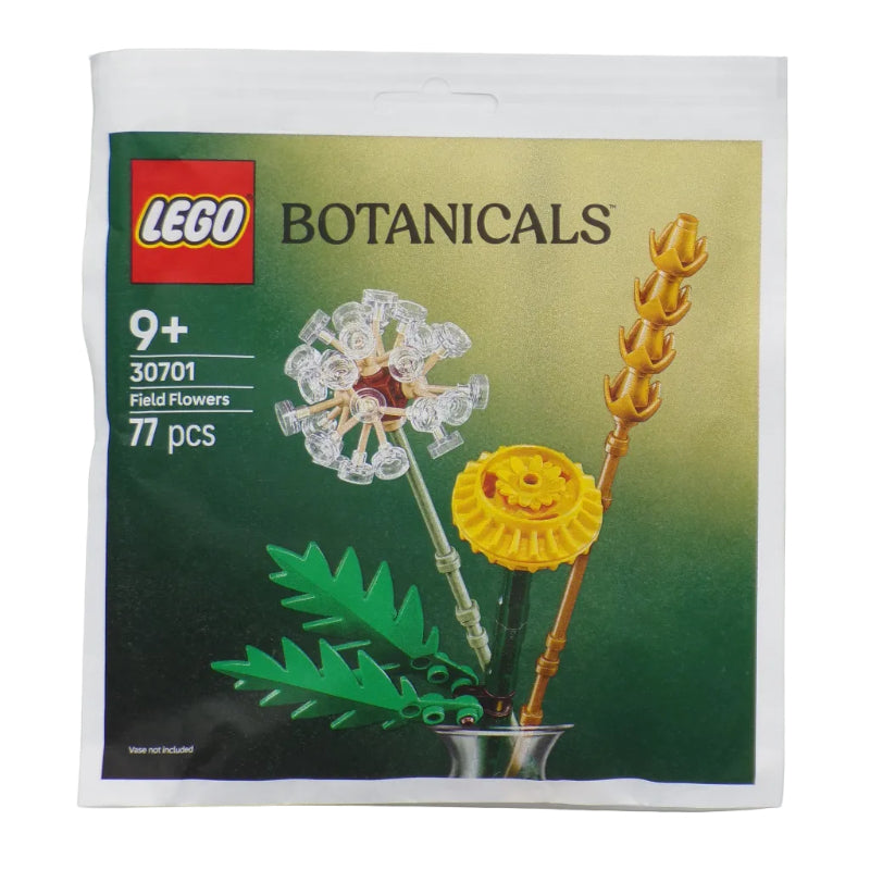 LEGO Botanicals set packaging with flowers and leaves on a green background