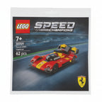LEGO Speed Champions Ferrari toy car packaging on a gray background