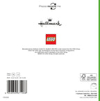 Back of a product packaging with Hallmark and LEGO branding, featuring a barcode and text.