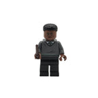 LEGO figure of a person wearing a gray sweater with a symbol on a white background