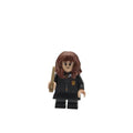 LEGO minifigure of a character in a dark outfit with a wand on a white background