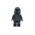 Black and gray superhero minifigure on a white background