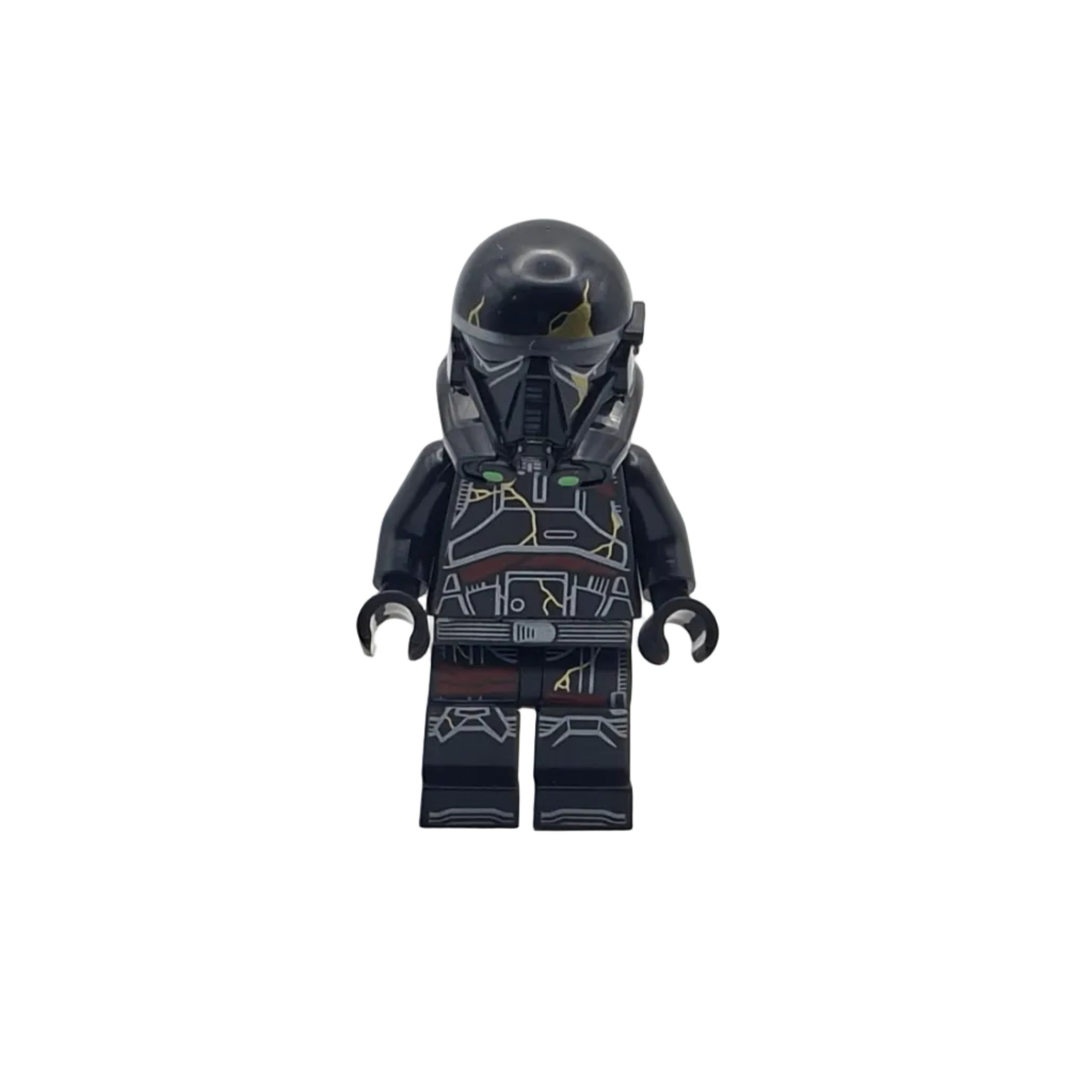 Black and gray superhero minifigure on a white background