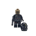 Minifigure with helmet and headpiece on a white background