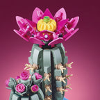 Toy figure with pink and green elements on a purple background