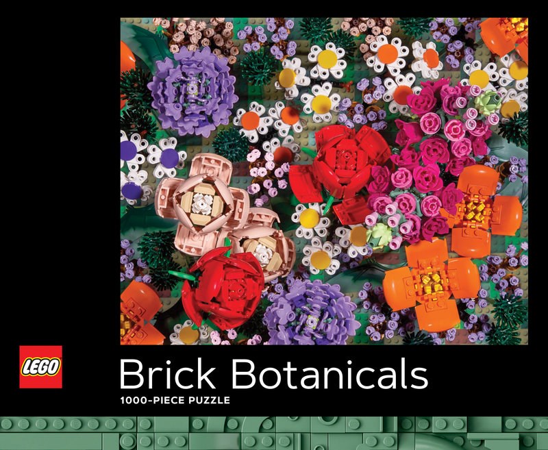 LEGO Brick Botanicals puzzle with colorful floral designs on a black border