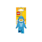 Blue LEGO minifigure keychain with packaging in the background