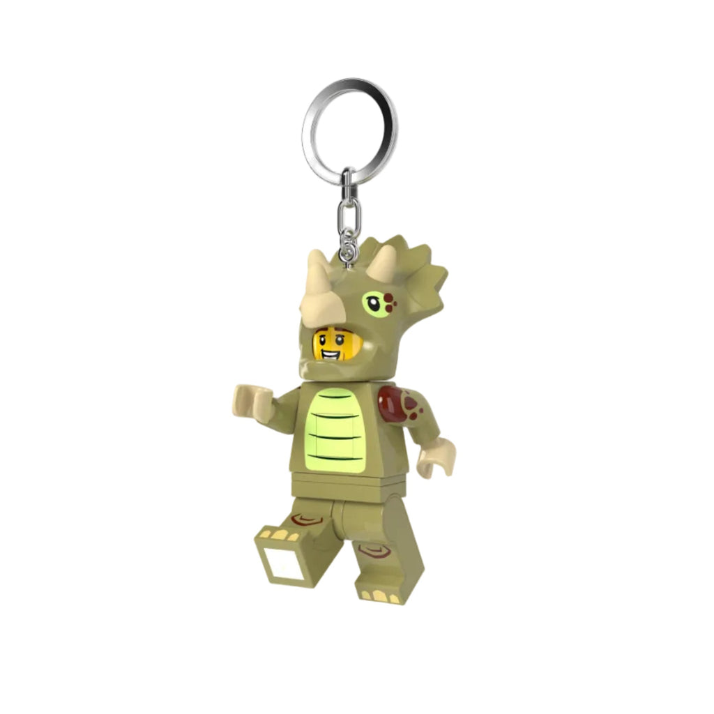 Lego dinosaur keychain on a white background