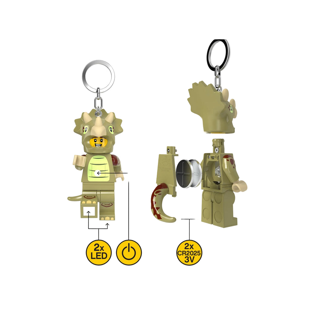 LEGO character keychain with light-up feature on a white background