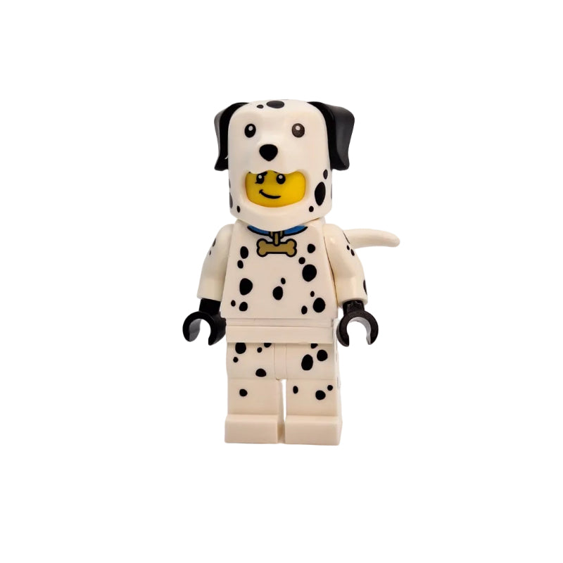 LEGO figure with a dalmatian pattern on a white background