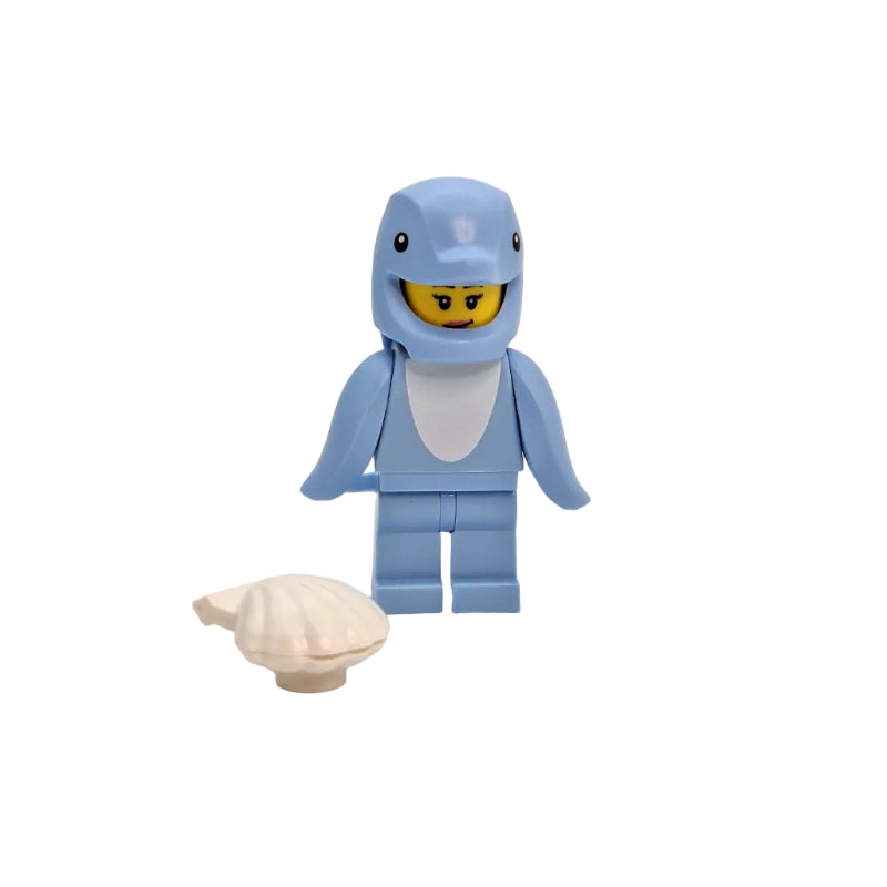 Blue shark-shaped clip with a yellow interior on a white background