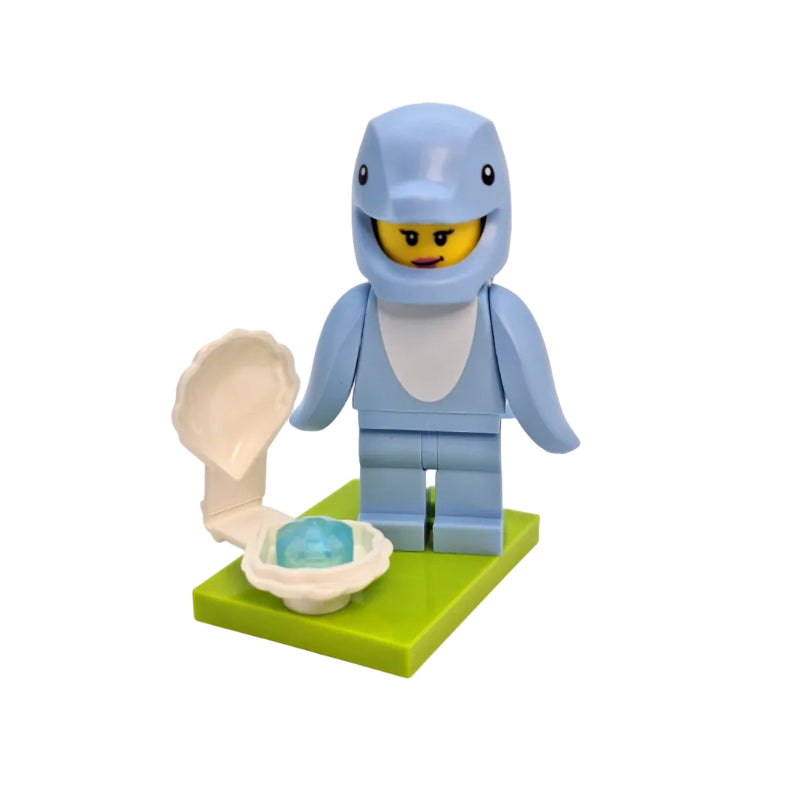 Toy figure with a blue head and body, yellow face, and white arms and legs on a white background.