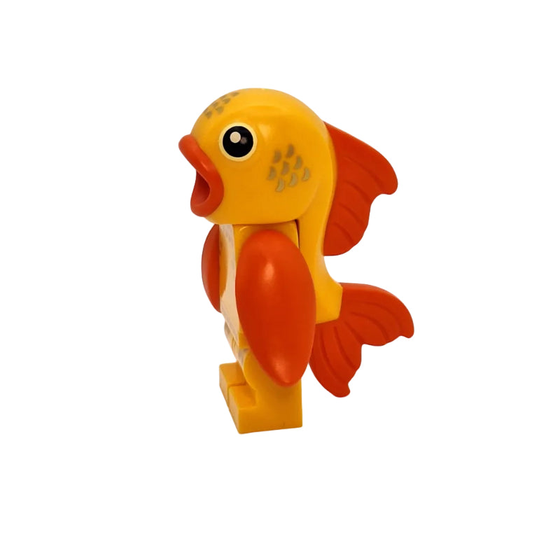 Toy goldfish with orange fins on a white background