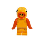 Toy figure with a yellow face and orange body on a white background