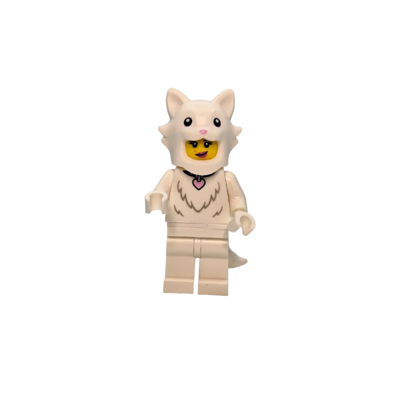 LEGO cat minifigure on a gray background