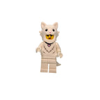 LEGO cat minifigure on a gray background