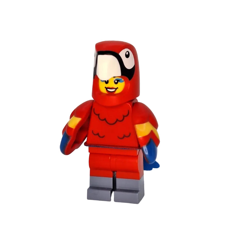 LEGO parrot minifigure on a white background