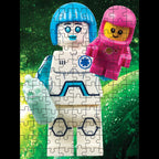 Jigsaw puzzle with two characters on a space-themed background