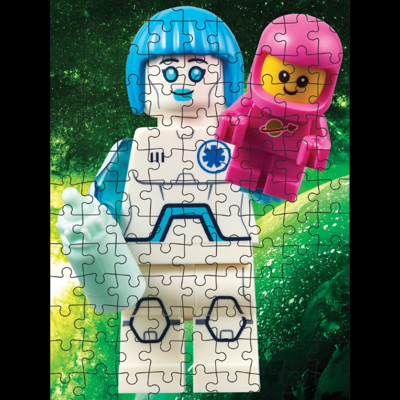 Jigsaw puzzle with two characters on a space-themed background