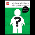 LEGO mystery minifigure mini puzzle packaging with green background and white figure silhouette.