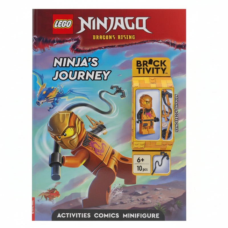LEGO Ninjago Dragon's Nest activity book with a toy figure on a colorful background