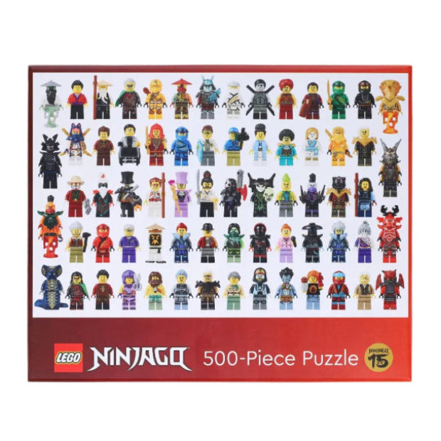 LEGO Ninjago 500-piece puzzle with character illustrations on a white background