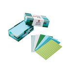LEGO note brick set with multiple green and blue bricks and packaging on a white background