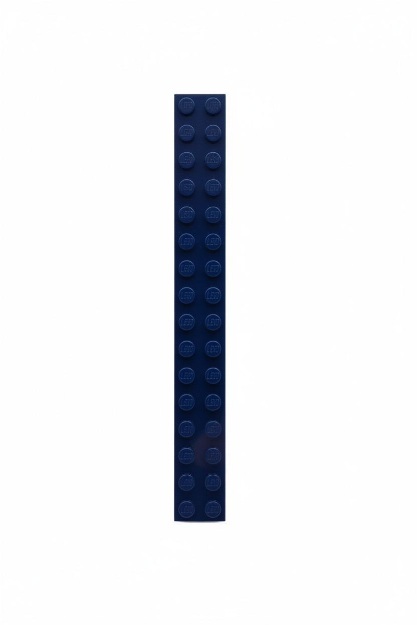 Navy blue LEGO brick on a light gray background