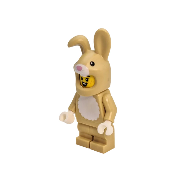 Toy figure of a rabbit with a bee inside on a white background