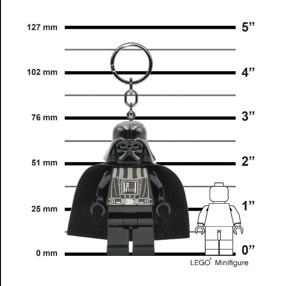 LEGO Darth Vader keychain with measurement scale