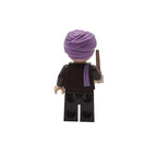 LEGO minifigure with a purple turban and dark outfit on a white background